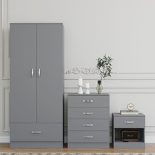 3 Piece Grey Bedroom Furniture Bedside Table Wardrobe Set Chest of Drawer