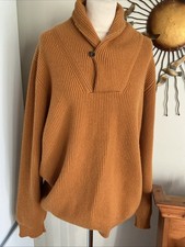 Turnbull & Asser 100% Cashmere Jumper In Ochre Ribbed Knit, Shawl Collar Size L