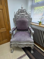 Lion Throne Fancy Baroque King Armchair in Silver Velvet for Party Event Decor