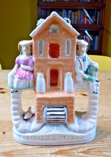Antique Victorian Staffordshire 9" Flatback Figure Couple at  Water Mill