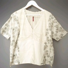 Alice barnabe By Enjoy Top Short Sleeves Button Down V Neck Grey/Grey Cotton  Xl