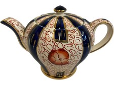 Sudlow's Burslem Blue White Gold Patterned Teapot Made in England