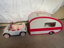 Mattel Barbie Car and Connecting Caravan with interior furniture and accessories