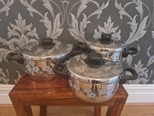 Vintage Set Of 3 Fissler Pans With Lids Floral Design 