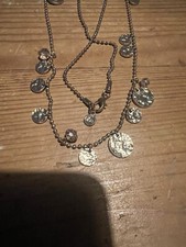 Gold Tone Hammered Disc Necklace Signed OLGA