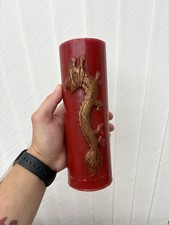 Vintage Style Unique Large Heavy Red Gold Dragon Chinese Candle 23cm Tall