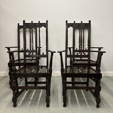 Set of 4 Ercol Colonial Gothic Dining Chairs – Vintage High Back Wooden Chairs