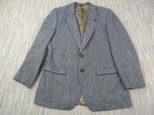 DAKS London 42R Grey Tweed Blazer Jacket Pure Wool Herringbone Sport Coat VTG