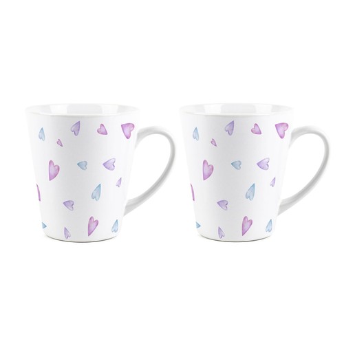 Blue pink hearts latte - blue, mugs