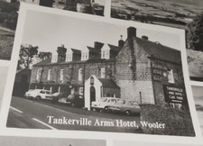 Wooler, Tankerville Arms Hotel & old cars, near Coldstream & Belford,  RPPC 