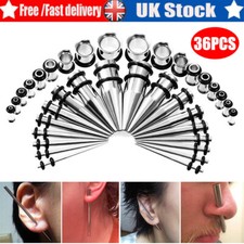 NEW 36PCS STEEL EAR TAPER STRETCHER EAR STRETCHING TAPERS KIT EXPANDER SET SPIKE