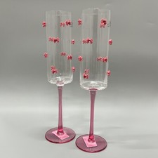 Champagne Flutes Glasses Pink Rhinestone Bow Cocktail Barware Bar Cart Set of 2