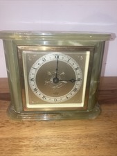 Vintage Elliott of London Onyx Mechanical Mantle Clock In Green, Working
