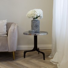 Round Black and Chrome Croc Effect Side Table Coffee