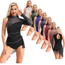 UK Lady Sparkling Rhinestone Lyrical Dance Costume Modern Contemporary Dancewear