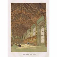 OXFORD Christ Church Hall - Coloured - Antique Print c1870