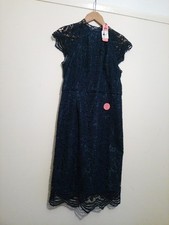 Chi Chi London Evening floral Dress Hof Dark navy Blue Broderie Englais RRP £70