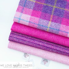 Harris Tweed Bundle Purple Fuchsia & Pink x 4 PCS (30x25cm each)+ labels 