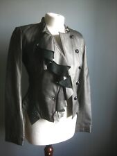 KAREN MILLEN LEATHER JACKET 6 8 waterfall steampunk ruffle military metallic