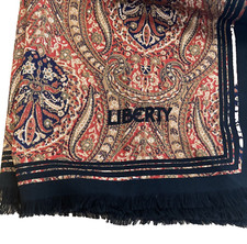 Liberty Scarf Designer Paisley Brown Black Eyelash fringed Wool 52inch Square
