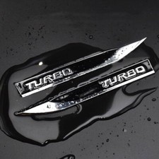 2x Black 3D Metal TURBO Logo