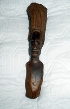 HAND CARVED WOODEN HEAD BUST SCULPTURE VINTAGE AFRICAN