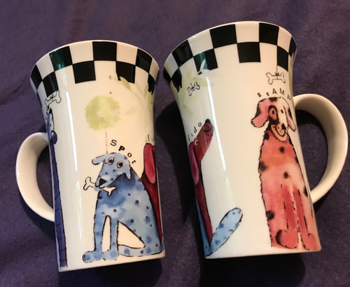 Pair tall coffee mugs - :, quirky