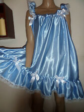 BLUE SATIN  ADULT BABY DOLL SISSY  NIGHTIE + PANTIES  SIZE LARGE FRILLY 