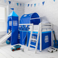 Moro Cabin Bed with Slide and Brilliant Blue Tent, Tower & Tunnel in White