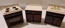 1/12th Scale Dolls House kitchen Cooker, Sink & Cupboard Wooden See Photos