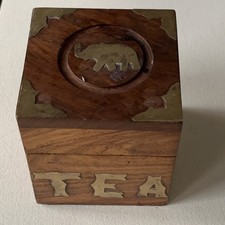 Wooden Tea Box Caddy ~ Brass