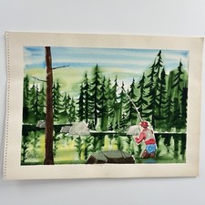 Vtg Maine Painting Fly Fishing
