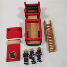 Pintoy Wooden Fire Engine &  3 Firemen - Kids Toy Collectible - John Crane