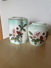 Royal Worcester Palissy Vase and matching jar lidded pot lillies & rosehips
