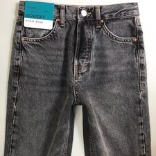 BNWT Ladies Next STRAIGHT LEG HIGH RISE Black Faded Jeans Size 6 R ankle (479H)