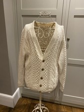 Cream Cable Hand Knitted Wool Cardigan Size 14-16