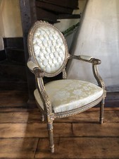 Antique Vintage French Louis XVI  Gold Duck Egg Cream Bedroom Salon Arm Chair