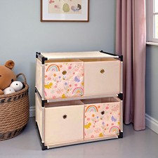 Kids Storage Unit Pink 4 Cube Drawer Box Stacking Childs Bedroom Storage Rainbow