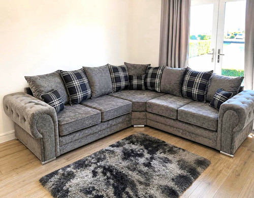Grey fabric corner sofa rolled - fabric,