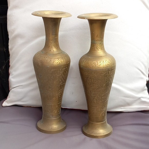 Pair engraved brass - pair,
