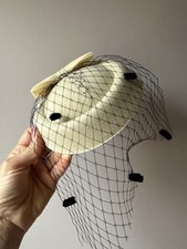 Beige Fascinator With Black Veiling, Netting, Bow, Wedding, Races, Ascot 