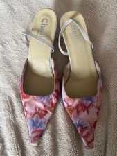 Pink floral kitten heel sling