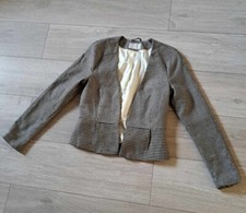 H&M Black & Grey Dogtooth Houndstooth Check Short Jacket Peplum Edge To Edge UK8