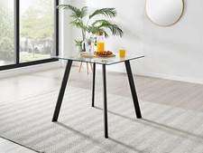 Seattle 4 Seat Square Glass Dining Table and Black Legs