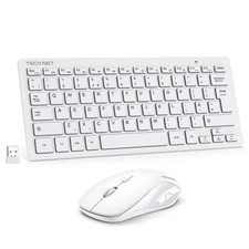 TECKNET 2.4 GHz Wireless Mini Keyboard Mouse Set, Silent Tk-km006 White