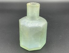 Antique Georgian Green Glass Octagon Shaped Penny Ink Bottle/ Well