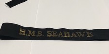 HMS  Seahawk  - Genuine Used Royal Navy Cap Ribbon - Gold Thread - Full Length