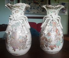 Antique Japanese Large Pair of Satsuma Vases !9/20 th Century. 14" tall.