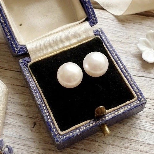Large white pearl studs - white, 925