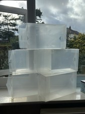 5 x clear plastic shoe storage boxes good condition Flat Pack
